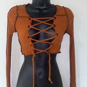 Brown long sleeve crop top